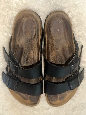 BIRKENSTOCK Black Double-Strap Slide Sandals